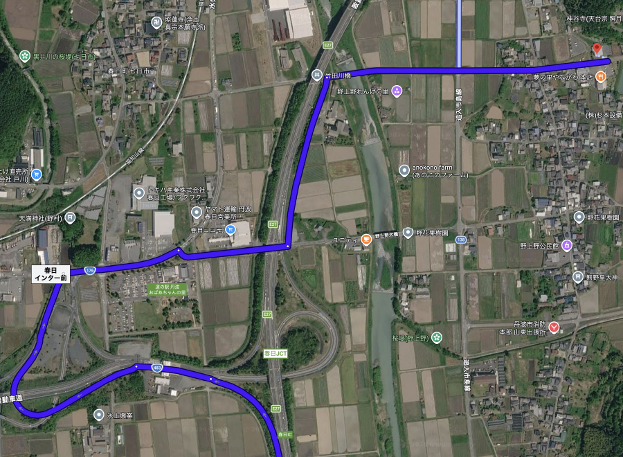 春日IC出口から集合場所までの案内地図